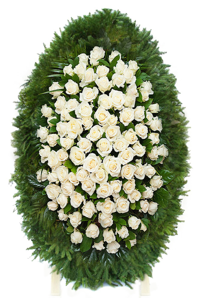 product: Похоронный венок с белыми розами Аваланж.