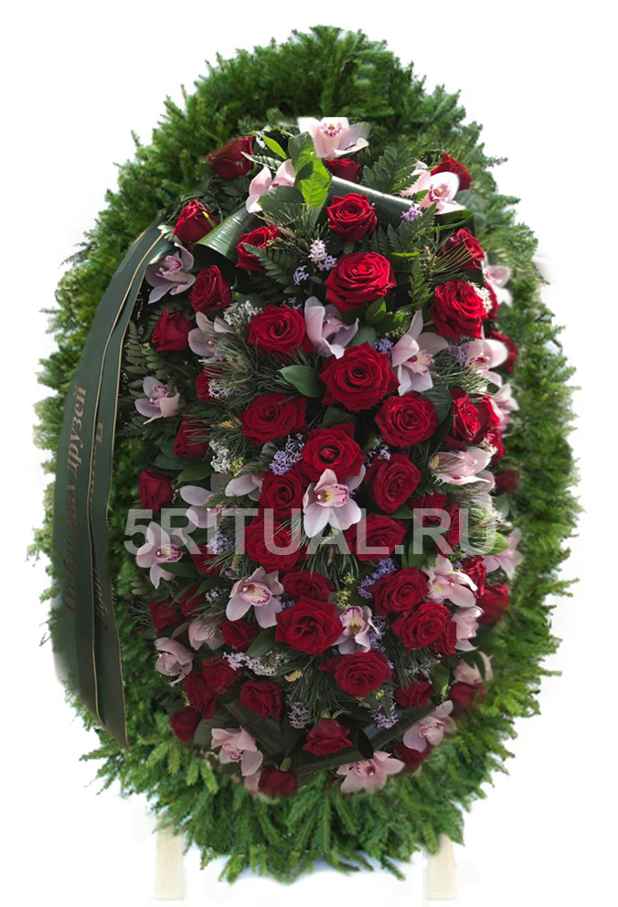product : Похоронный венок их живых роз и орхидей